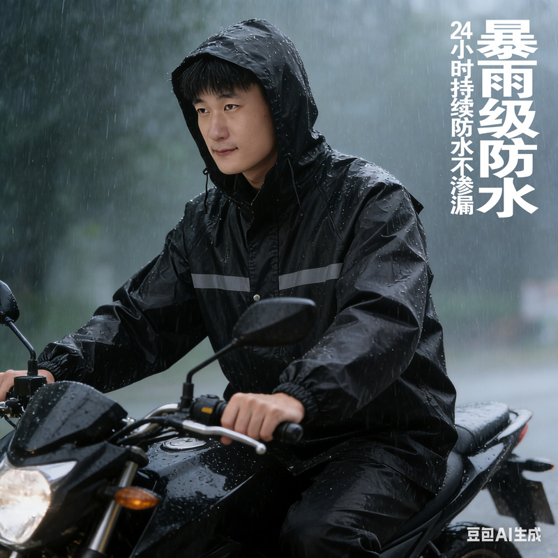 Reflective Raincoat and Rain Pants Set, Separate Pieces, Long Full-Body Raincoat for Men and Women, Storm-Proof, for Electric Bike Riding, Single Person Reflective Raincoat and Rain Pants Set, Separate Pieces, Long Full-Body Raincoat for Men and Women, Storm-Proof, for Electric Bike Riding, Single Person