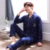 Mens đồ ngủ dài tay áo bông cotton cardigan bộ pajama mỏng bông trung niên bông trẻ nhà quần áo. 