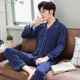 Mens đồ ngủ dài tay áo bông cotton cardigan bộ pajama mỏng bông trung niên bông trẻ nhà quần áo.