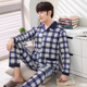 Mens đồ ngủ dài tay áo bông cotton cardigan bộ pajama mỏng bông trung niên bông trẻ nhà quần áo.