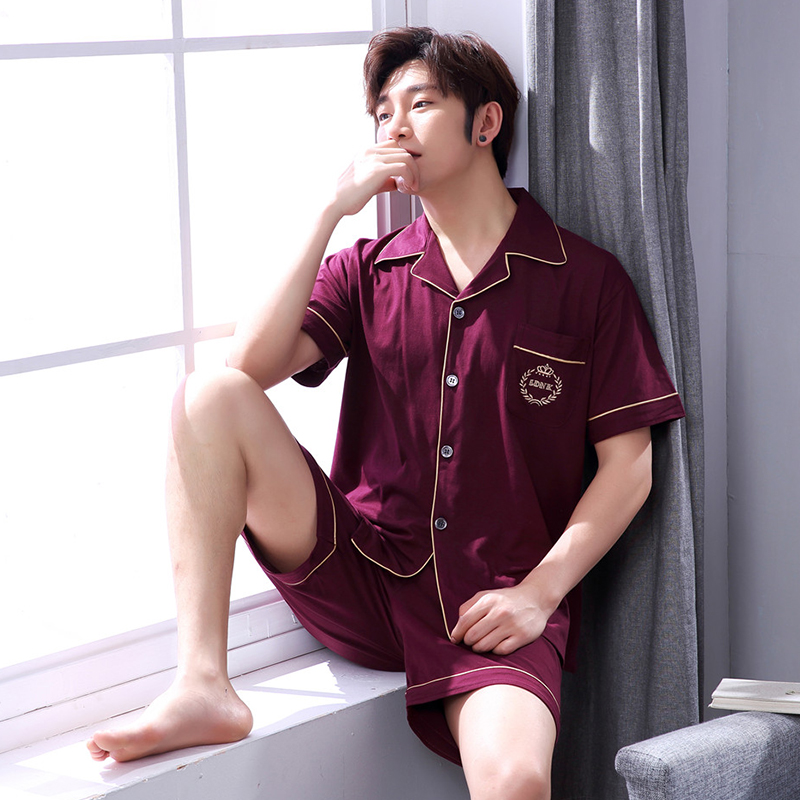 Bộ đồ ngủ mens ngắn sleevecotton mùa hè bộ mỏng trẻ cộng với bộ sân mens mùa hè quần áo nhà mens đồ ngủ.