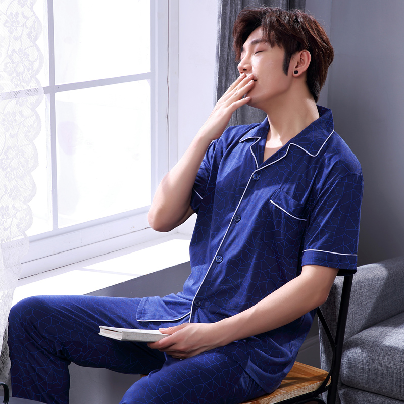 Bộ đồ ngủ mens ngắn sleevecotton mùa hè bộ mỏng trẻ cộng với bộ sân mens mùa hè quần áo nhà mens đồ ngủ.