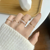 Japan-ROK minimalist Wavy Composition Pearl Ring Women Ins Tide Fashion Personality Ring Small Crowdset Tail Cool