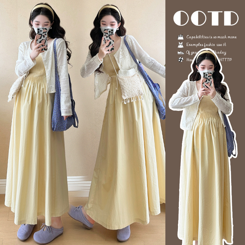 Maternity Summer Dress 2026 New Style for Pregnant Women, Elegant Cardigan and Suspender Dress That Doesn'T Show Pregnancy, Autumn Outfit Set Maternity Summer Dress 2026 New Style for Pregnant Women, Elegant Cardigan and Suspender Dress That Doesn'T Show Pregnancy, Autumn Outfit Set