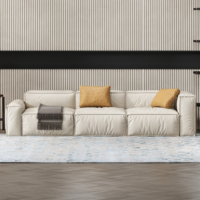 Light extravagant minimalist leather sofas italian headroom Cow Leather Sofa Living-room Modern Three-four Down Leather Art Sofa