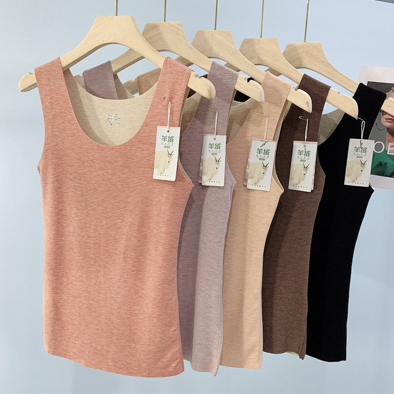 No-scratched warm vest female silk harness autumn winter new round neckline plus suede bottom blouse to fix the inside of the heating coat