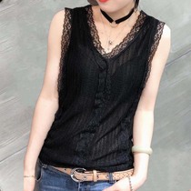 European new sexy V-neck lace camisole womens base shirt thin sleeveless lace shirt outside wearing vest summer