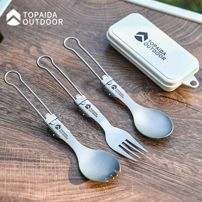 Pure Titanium Outdoor Portable Multifunction Fork Spoon Camping Chopsticks Titanium Cutlery Camping Folded Spoon Titanium Alloy Fork-Taobao