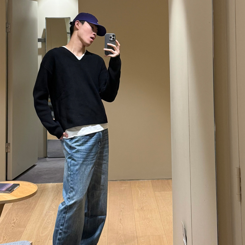 Vint｜ "Cortis" Same Style Layered Sweater, Loose Fit for Autumn, Faux Two-Piece Ribbed Pullover Sweater