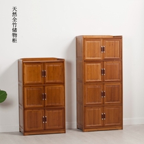 All bamboo multi-storey sideboard bookcase balcony locker solid wood kitchen shelf cupboard simple wooden cabinet with door