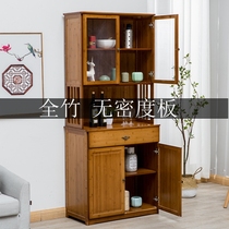 All bamboo multi-function locker sideboard cupboard cupboard tea wine cabinet solid wood kitchen microwave cabinet shelf cabinet