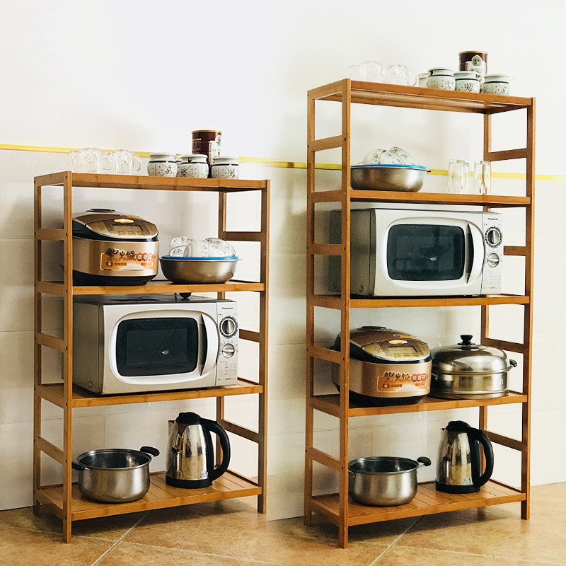Kitchen shelf Microwave oven shelf Pot cover rack Supplies storage shelf Multi-layer floor solid wood bamboo 30cm wide