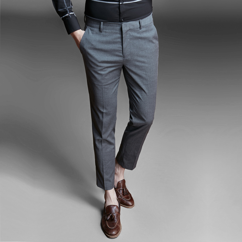 Powo Nine-Point Pants Korean Style Slim Fit Tapered Pants Men's Casual Pants Summer Dress Pants British Style Thin Suit Pants