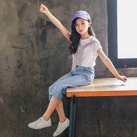 Zhongda Children Wear Girls Summer Set 2019 Phong cách mới Hàn Quốc Thời trang Hàn Quốc Net Red Quần ống rộng cho trẻ em Quần hai dây - Phù hợp với trẻ em đồ bơi cho bé gái