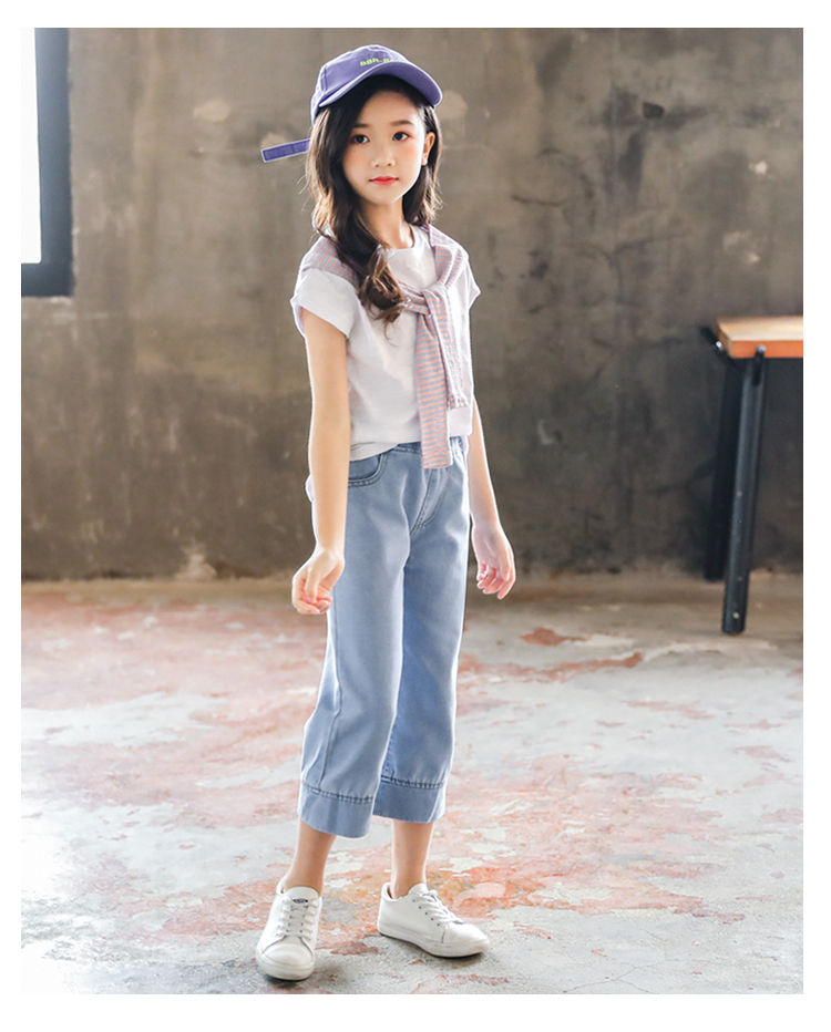 Zhongda Children Wear Girls Summer Set 2019 Phong cách mới Hàn Quốc Thời trang Hàn Quốc Net Red Quần ống rộng cho trẻ em Quần hai dây - Phù hợp với trẻ em đồ bơi trẻ em nữ