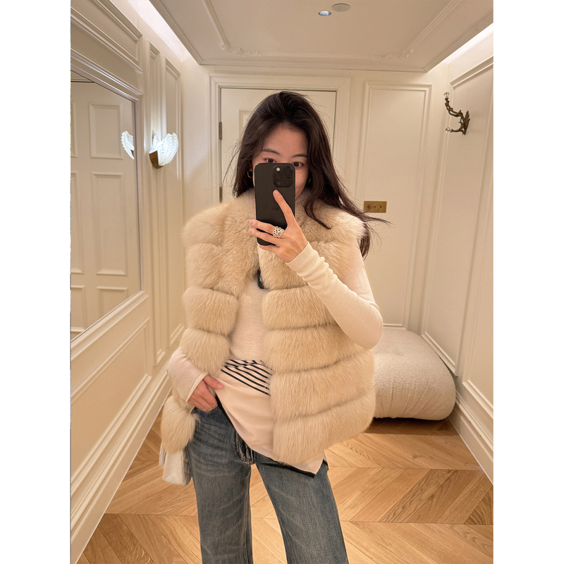 Yang Xiao Yao Honey Vest Imported Whole Fur Fox Back Fur Horizontal Row Clip-On Leather Fur Coat for Women Autumn New Style