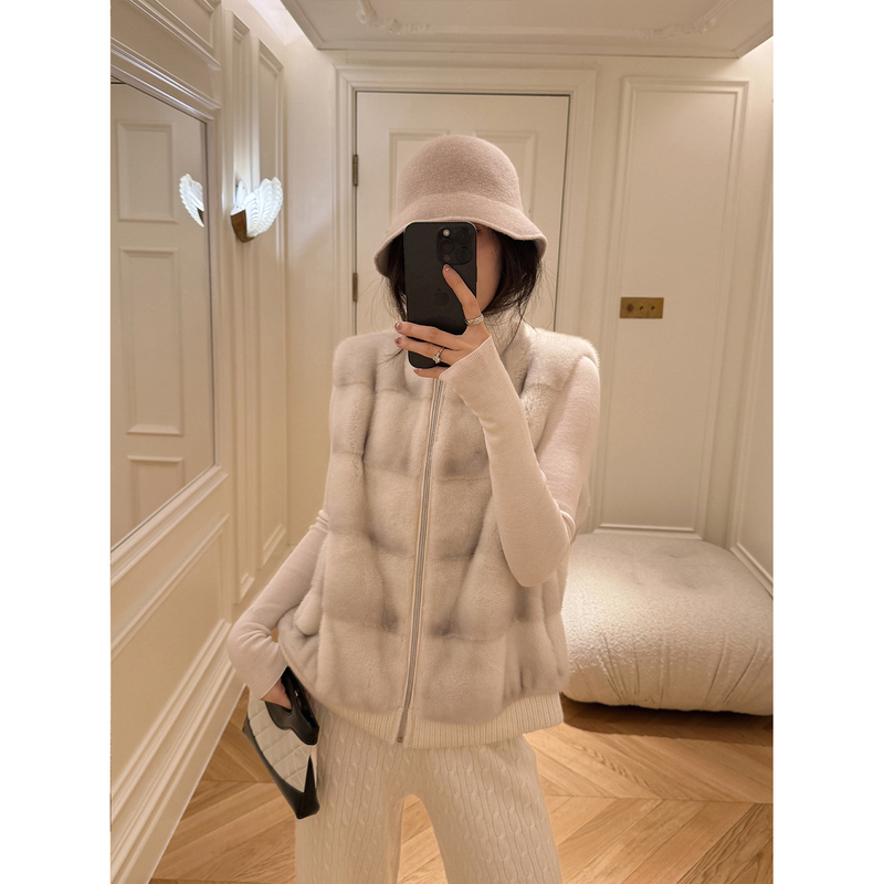 Yang Xiao Yao Milan Vest Double-Dyeing Process Classic Horizontal Purple Label Grade Mink Stand Collar Fur Vest for Women Winter New