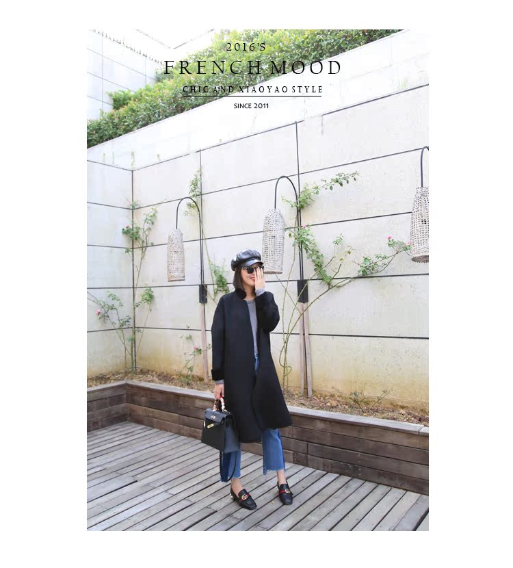 杨小妖2016新款A字宽松休闲时尚双面羊绒大衣