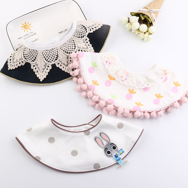 Cute cartoon baby saliva towel 360 degree rotating round bib princess lace cotton baby bib