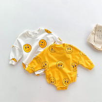 Korean cute smiley baby long sleeve ha clothes 2021 Autumn New Baby climbing clothes cotton newborn jumpsuit
