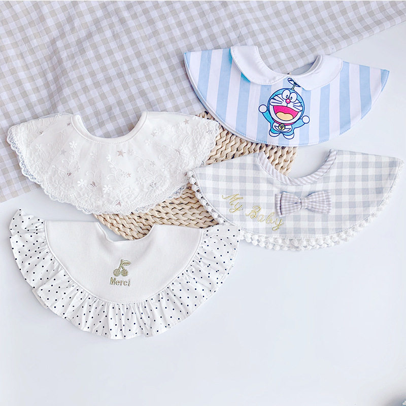 ins Han version new round pocket baby pure cotton saliva towel swivel around pocket cute styling baby saliva pocket for dinner bib