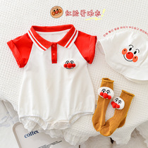 22 new cartoon baby one-piece dress polo shirt short sleeve turned collar to wear male and female baby summer clothing bag fart khaclothes