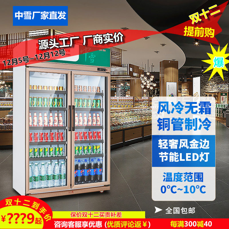 Zhongxue vertical freezer fresh-keeping display cabinet copper tube air-cooled frost-free refrigerator beverage freezer freezer commercial double-door