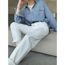 Pumen XUS design sense stripe long sleeve shirt women simple design sense niche Top Autumn design