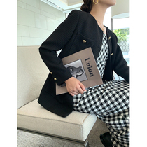 Pumen XUS heavy heavy industry coarse flower small fragrant wind Japanese wool single-breasted small fragrant wind short coat