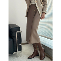 Pumen XUS front loose leaf design sense skirt high waist Joker thin female solid color A character Medium-length dress