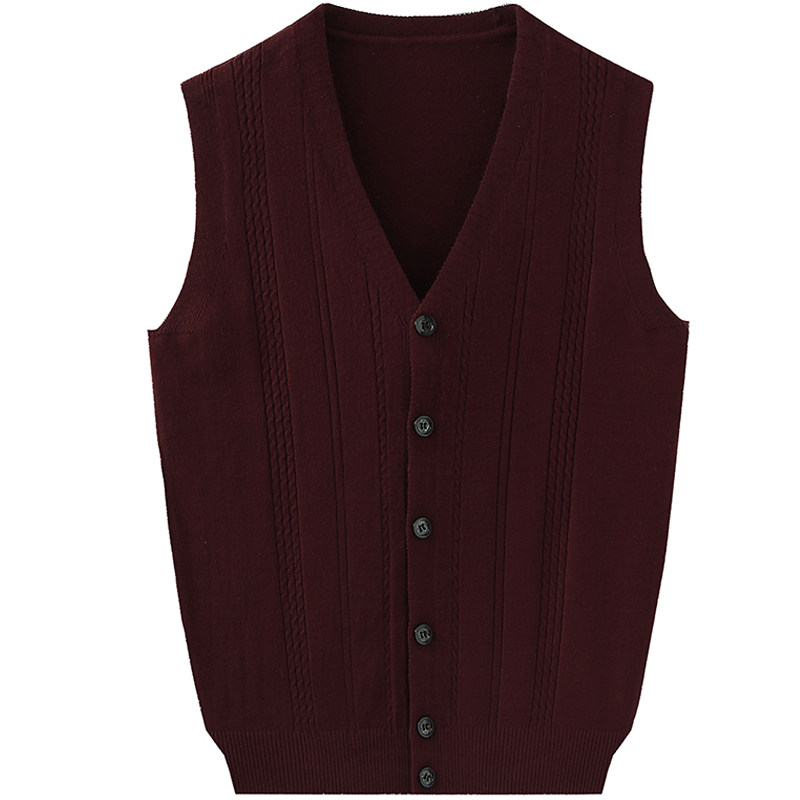 Knitted Vest Men's Thin Cardigan Sweater Vest Middle-aged and Elderly Wool Vest Knitted Sweater Spring and Autumn Dad Wear