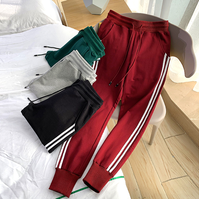 Women's Loose-Fitting Jogger Pants, Spring 2020 Thin Long Pants, Harem Pants, Slimming Two-Stripe Casual Sweatpants for Women