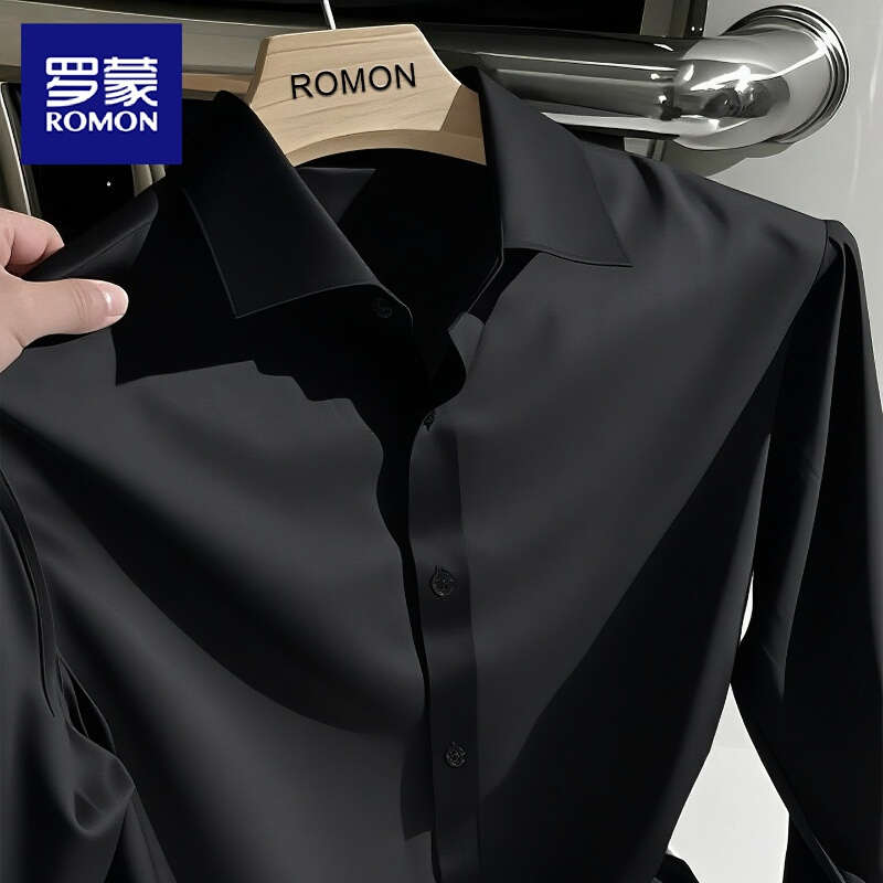 Romon Wrinkle-Free Modal Men's Shirt 2026 Model High-End Black Business Anti-Wrinkle Long and Short Sleeve Shirt for Men Romon Wrinkle-Free Modal Men's Shirt 2026 Model High-End Black Business Anti-Wrinkle Long and Short Sleeve Shirt for Men