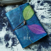 Bump hand a6a5 leather notebook handmade retro creative leaves snail blue cowhide storage bag notepad