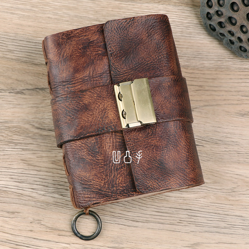 Concave and convex hand account diary with lock double security a7a6 password lock thickened hand-dyed leather notebook customization