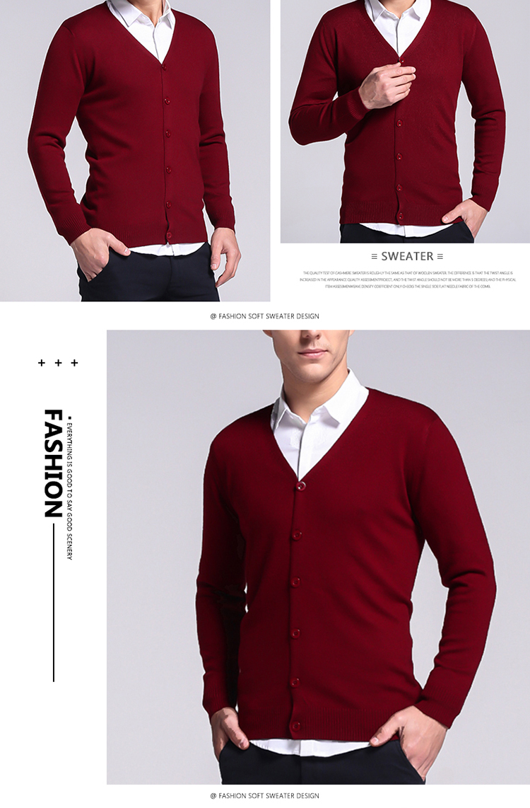 [Ordos đặc biệt] áo len cashmere nam áo len len màu rắn phiên bản Hàn Quốc của áo khoác mỏng [giới hạn 500] quần áo giữ nhiệt nam