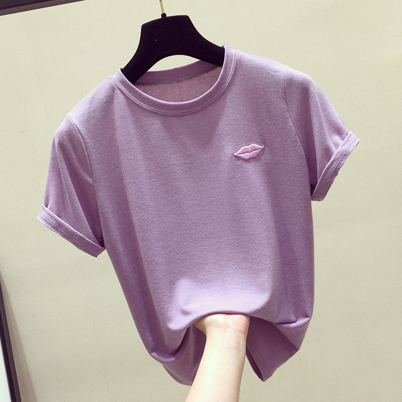 Korea purple T-shirt women's short-sleeved ins tide 2020 summer new slim fashion pop half-sleeved T-shirt chic top