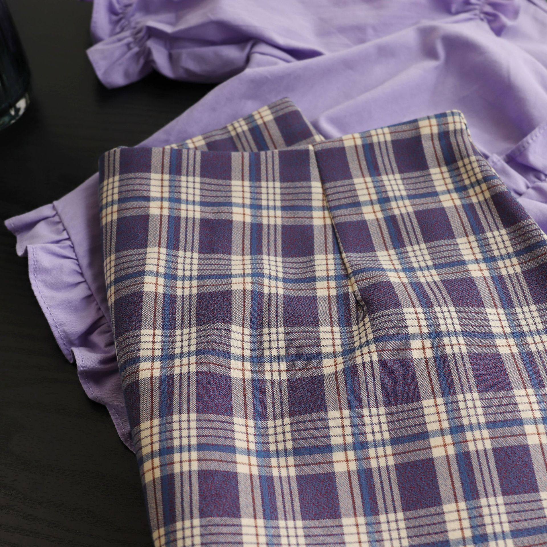 Korean plaid high waist skirt women's summer thin section 2022 new sweet and thin purple A word bag hip skirt ins