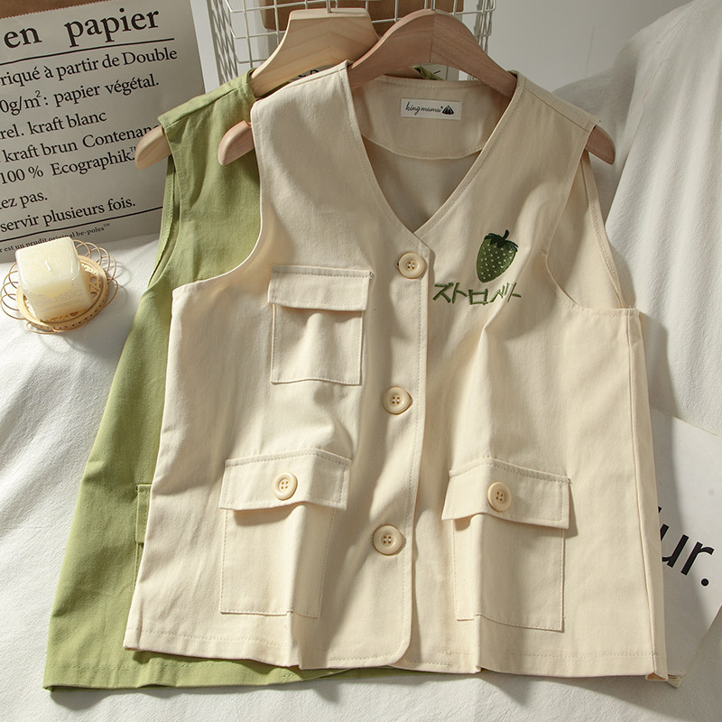 Korean loose and casual outer vest vest women's autumn 2021 new embroidered sleeveless British style black top coat