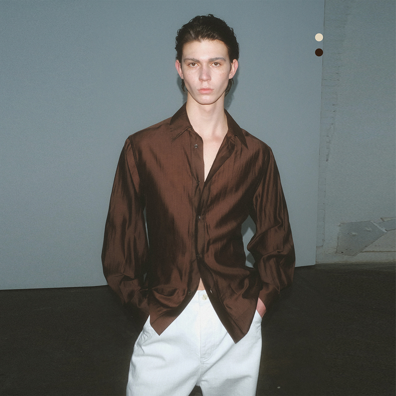 Southstudio Long-Sleeved Shirt for Men, 26 Summer New Style, Waist-Cinching, Drapey, Skin-Friendly, Comfortable, Two-Tone Lapel Shirt