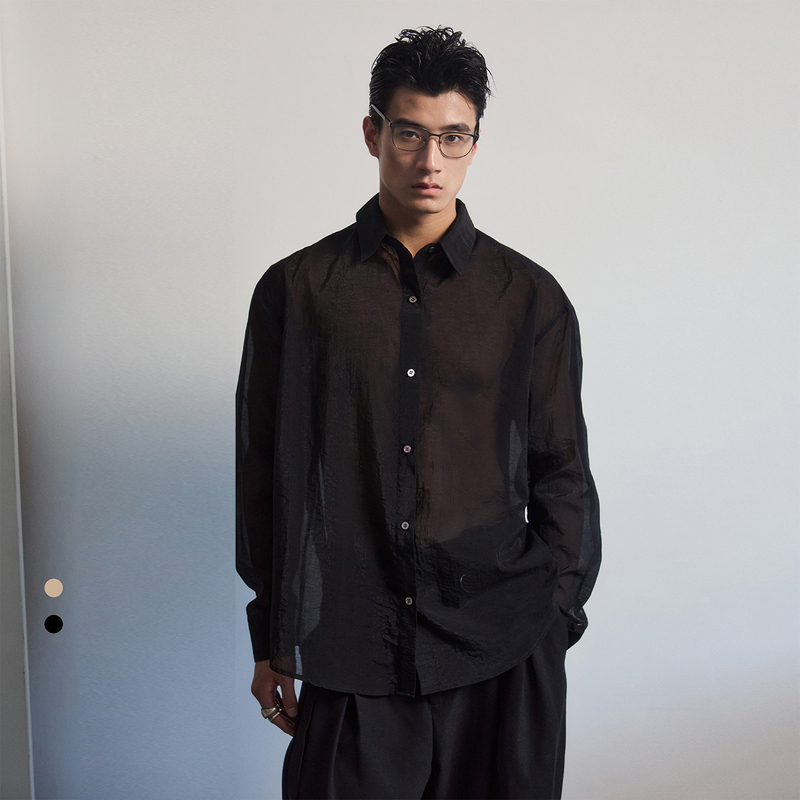 Southstudio Shirt 26 Summer Unisex Same Style Sheer Texture Two-Tone Long-Sleeve Shirt Southstudio Shirt 26 Summer Unisex Same Style Sheer Texture Two-Tone Long-Sleeve Shirt