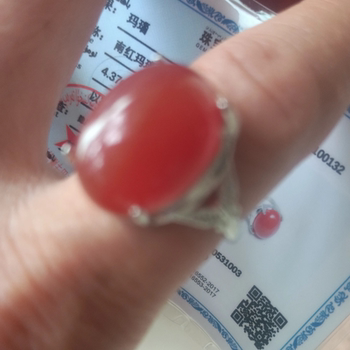 Agenjian natural southern red agate ring for women 925 silver inlaid with live cherry red with certificate of birth year