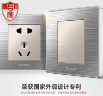 Home switch socket E9 stainless steel brushed switch 10A five-hole two-three socket switch light champagne gold