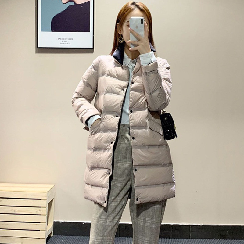 Two-faced black 2021 new winter little man slim slim slim fashion thin down jacket women's long version