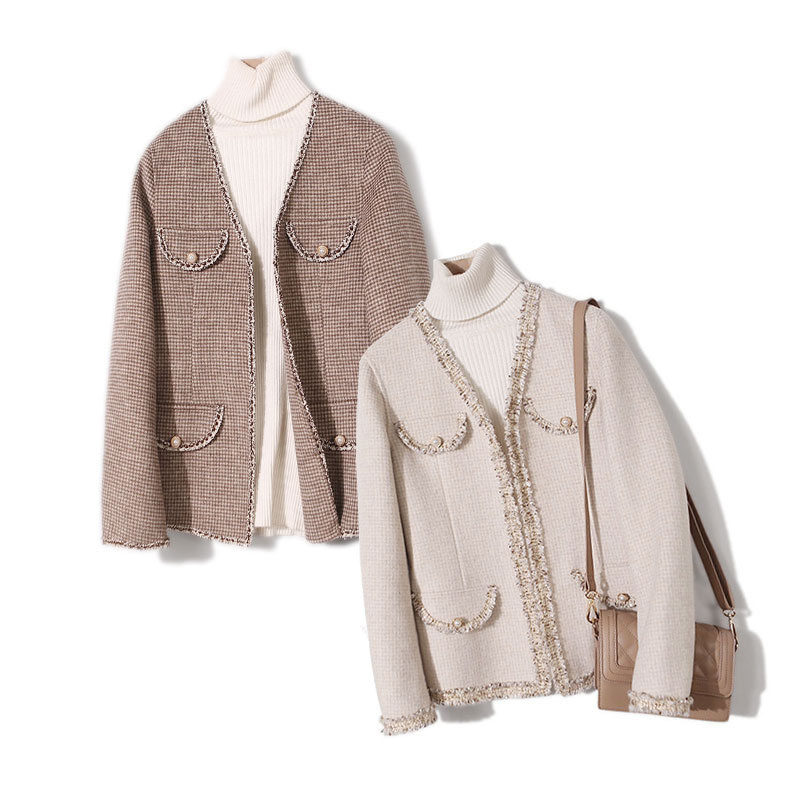 Reshaping the definition of light luxury Eternal classic small fragrance knitted buckle color tweed wool short coat coat women