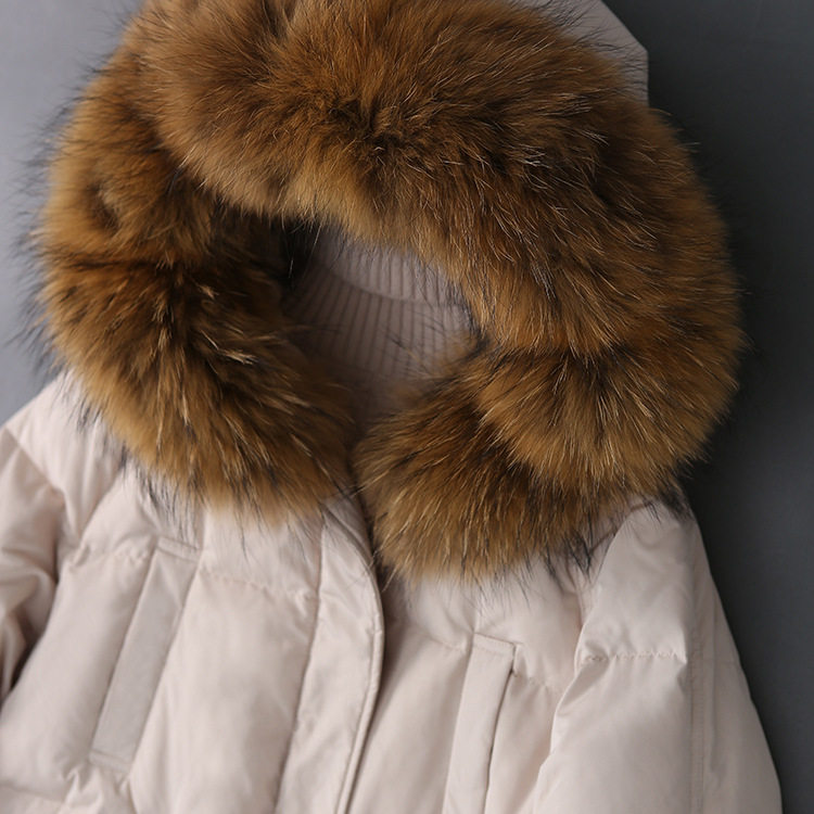 Quality big raccoon hair collar small man fashion casual thick white duck down hooded down jacket women's medium long version