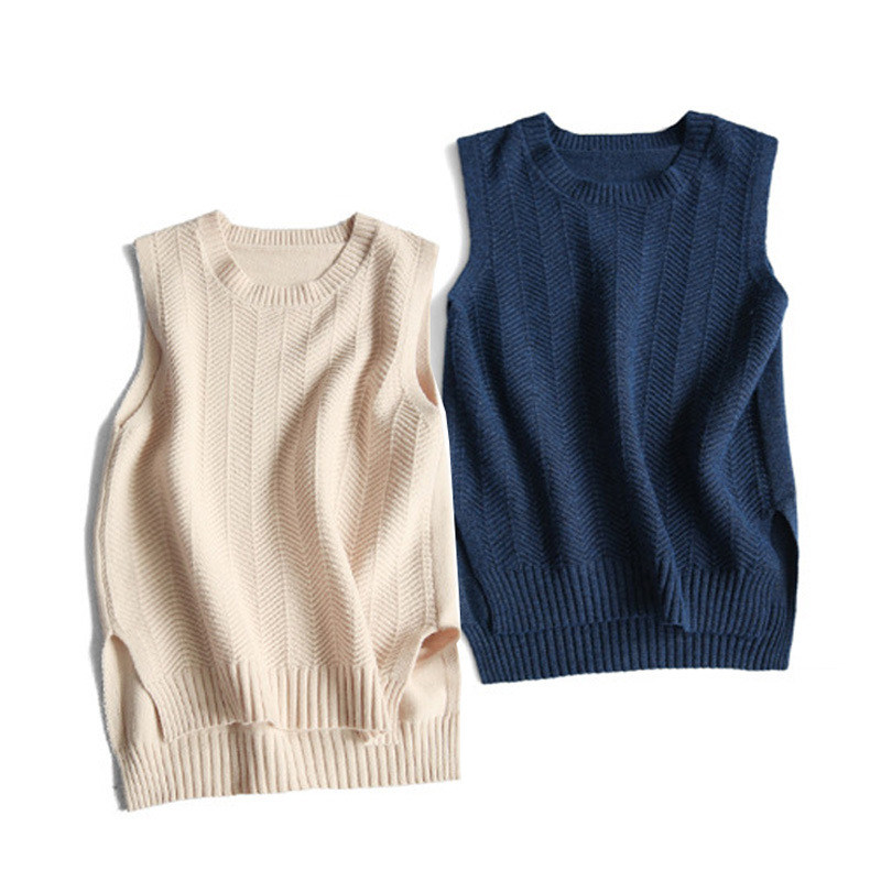 Autumn and winter little man pullover lazy wind wild knitted vest top casual outside wear loose sweater vest woman