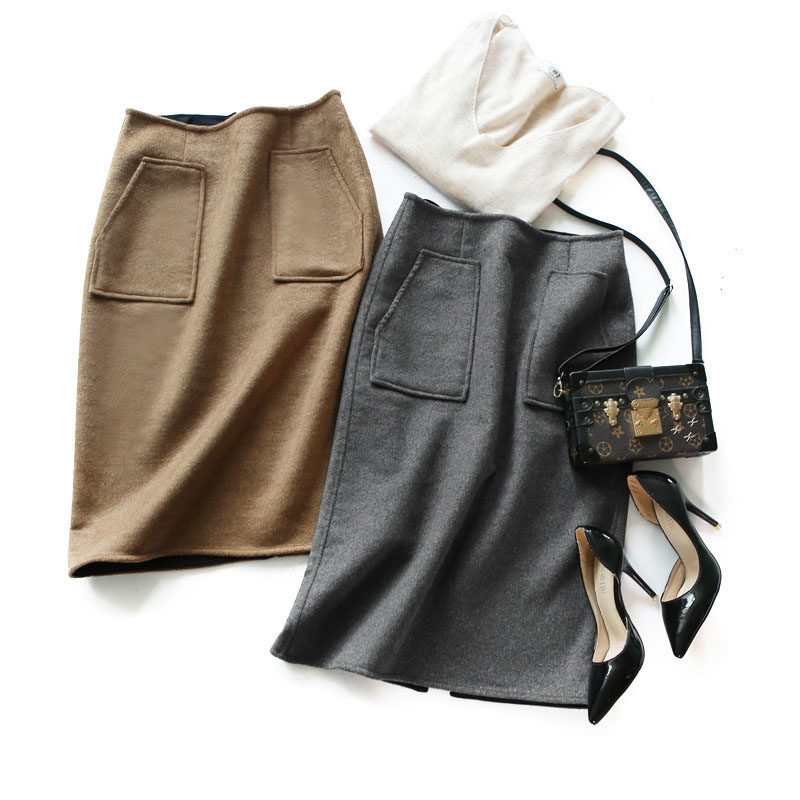 Big factory shipments are not the same super wild ~ OL thin double-sided wool bag hip skirt woman