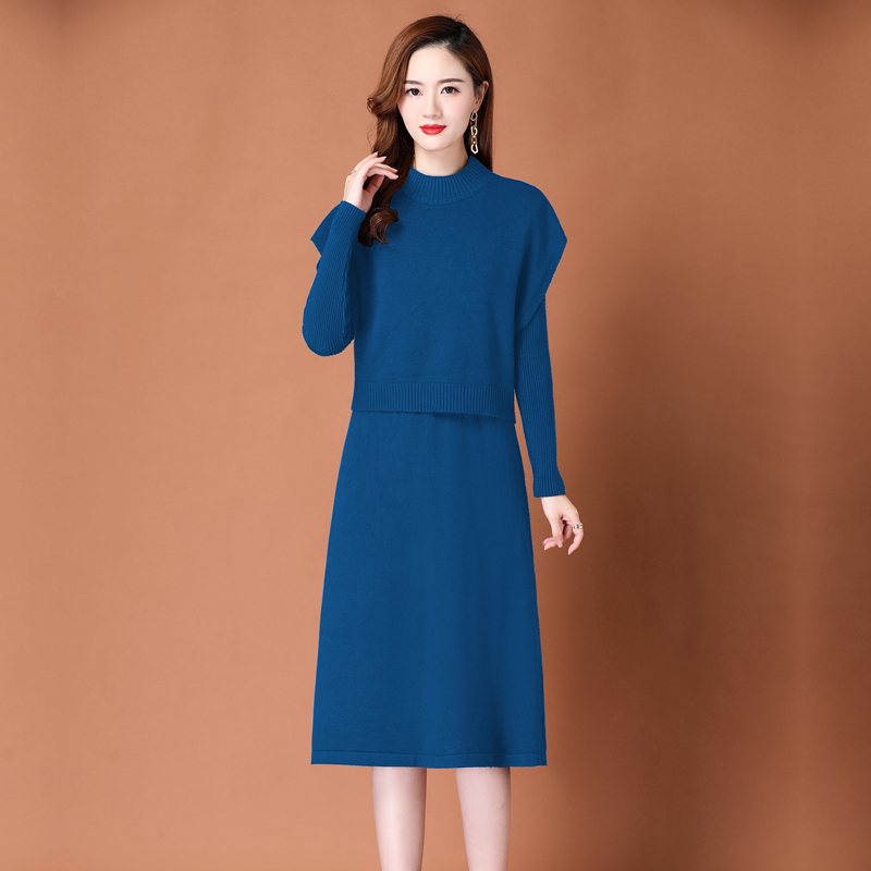 Hengyuanxiang Cape Sweater Dress Two-Piece Set Mid-Length Wool Sweater Dress Women's Knit Dress Fashion Suit