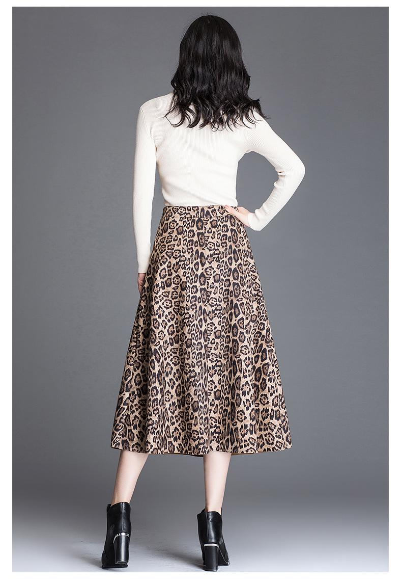 1874#2018秋冬新款豹纹中长款半身裙 高腰大